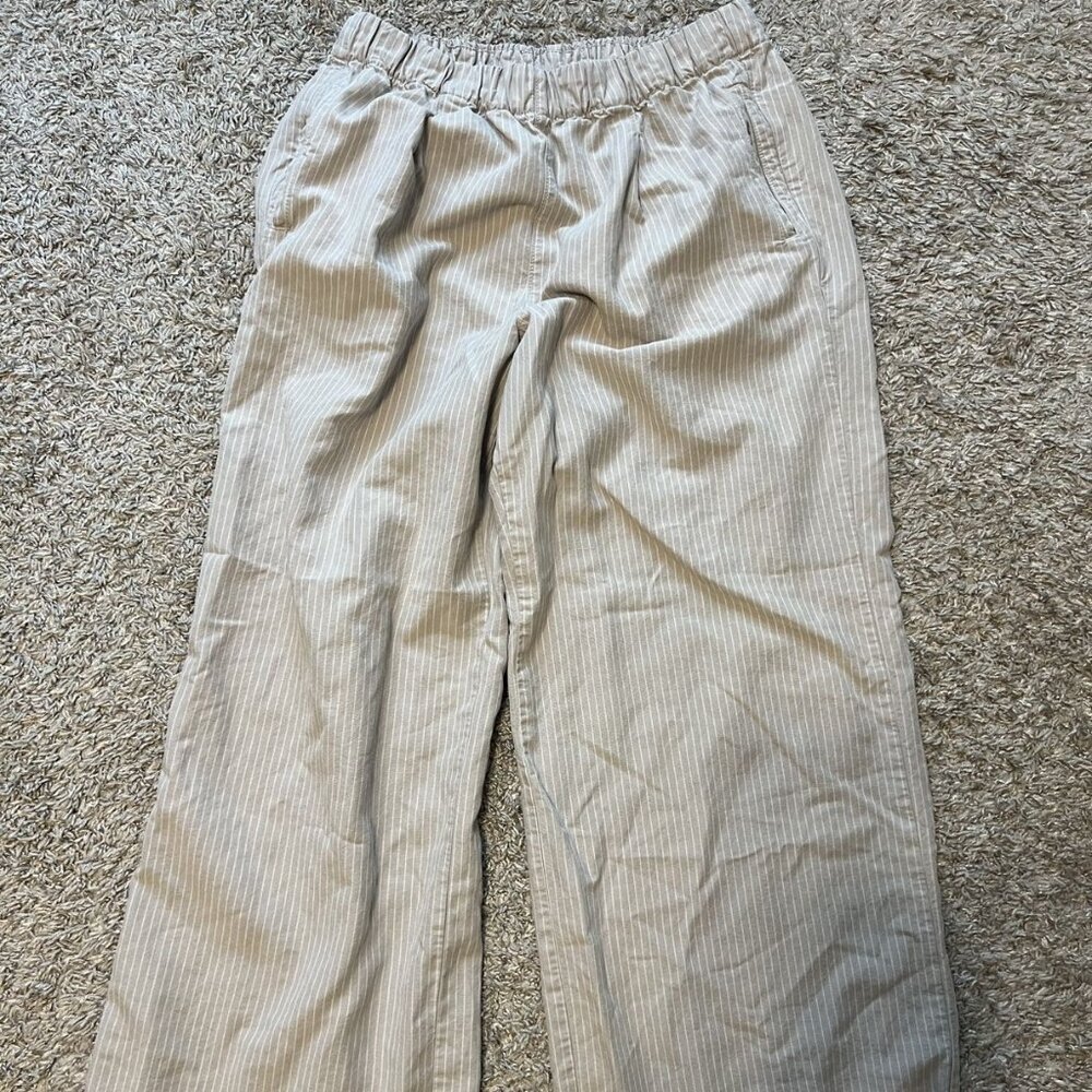 aerie Wide Leg Pinstripe Pants in Light Beige/Cream